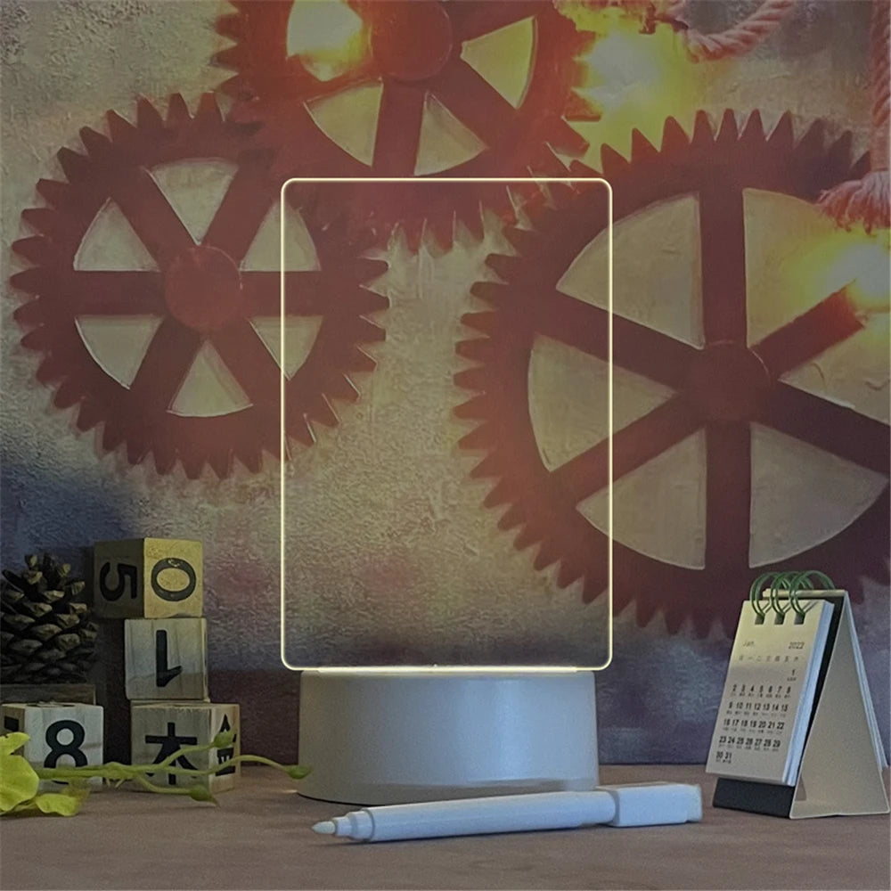 Tablero de mensajes borrables y luces LED.