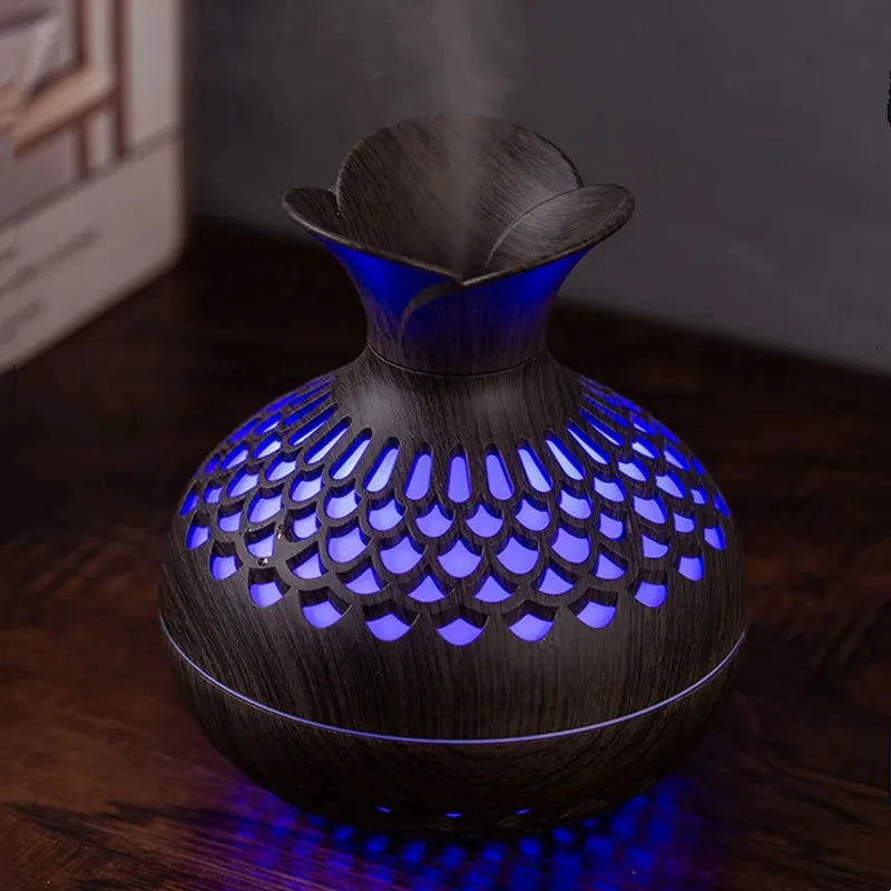 Humidificador de aire, jarrón de madera.